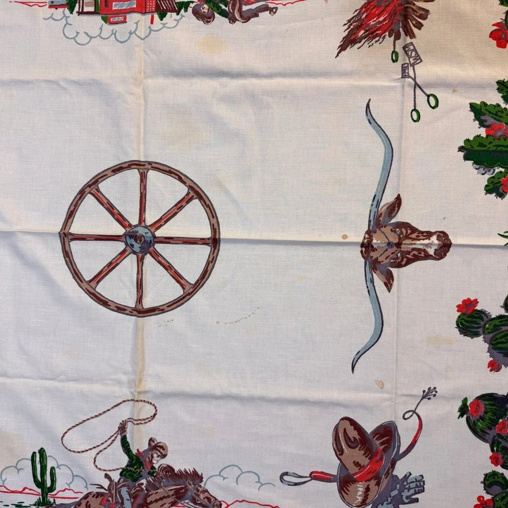Vintage Startex Table Cloth Cotton Square Western Cowboy Startex 50 x 50 UU18